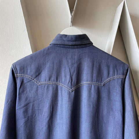 60’s Faded Blue Western Shirt - Medium