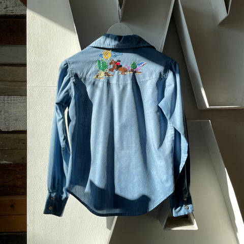 70’s Embroidered Chambray Western Shirt - Small