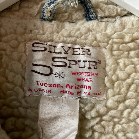 70’s Silver Spur Sherpa Denim Jacket - Large