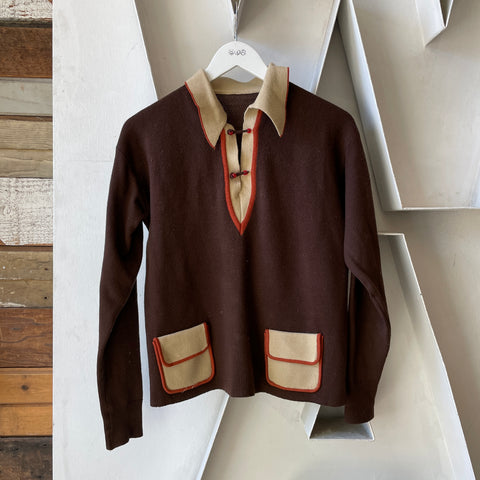 60’s Pointed Collar Knit Pullover - Medium