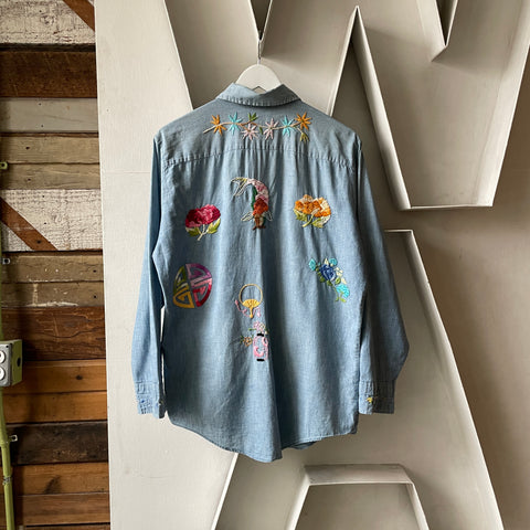 70's Embroidered Chambray - Large