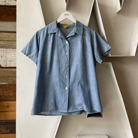 60’s Military Short Sleeve Chambray Blouse - XS