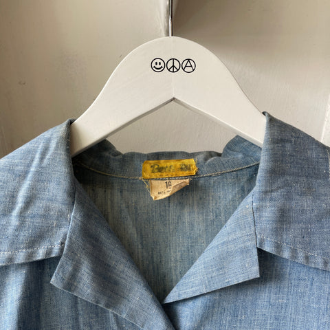 60’s Military Short Sleeve Chambray Blouse - XS