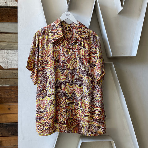 60’s Rayon Printed Button Up - XL