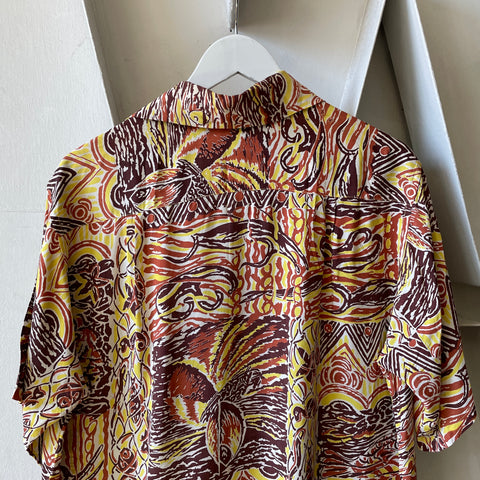 60’s Rayon Printed Button Up - XL