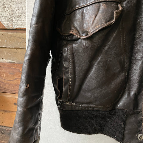 70's Leather Bomber - Medium