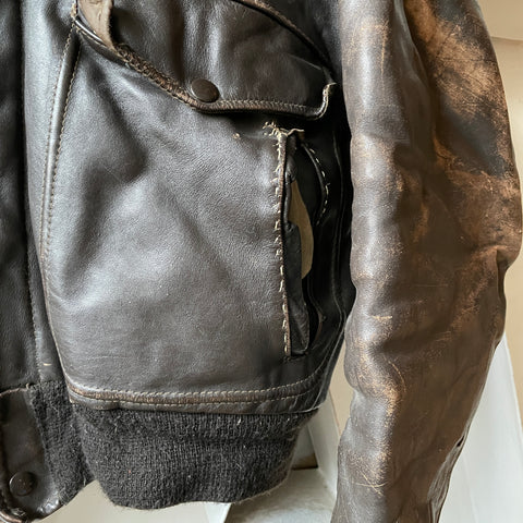 70's Leather Bomber - Medium