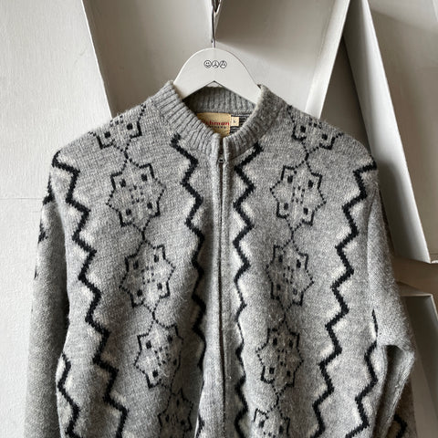 50’s Patterned Zip Sweater - Medium