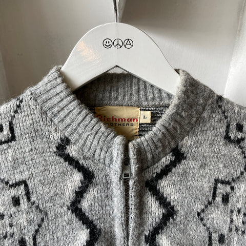 50’s Patterned Zip Sweater - Medium