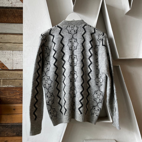 50’s Patterned Zip Sweater - Medium