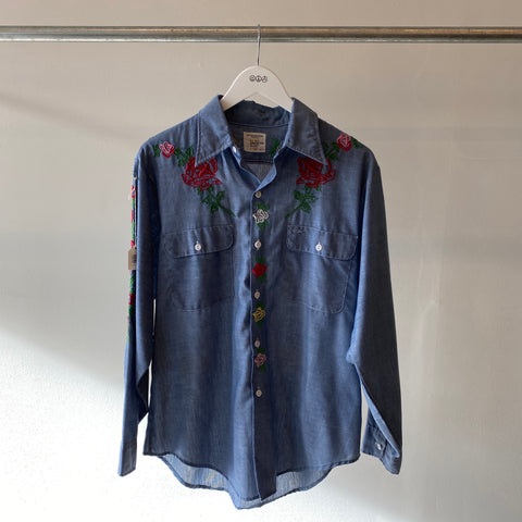 70's Embroidered chambray - Medium/Large