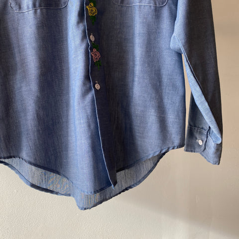 70's Embroidered chambray - Medium/Large