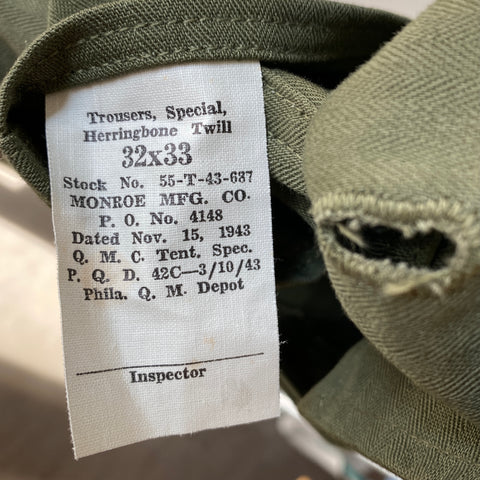 40's WWII Deadstock HBT Trousers - 31" x 33"