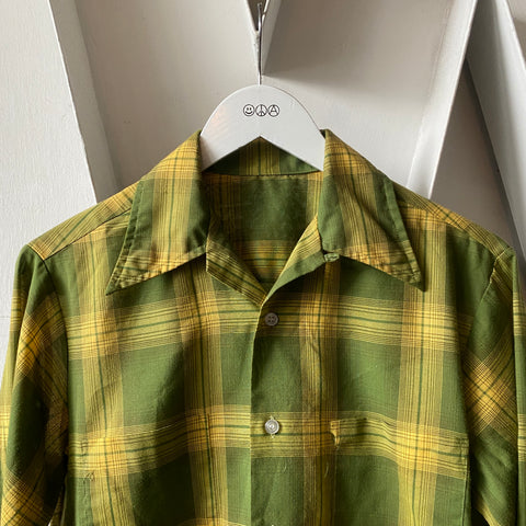 70's Plaid Loop Collar Shirt - Medium