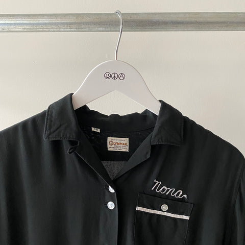 60's Cropped Black Bowling Shirt - Small