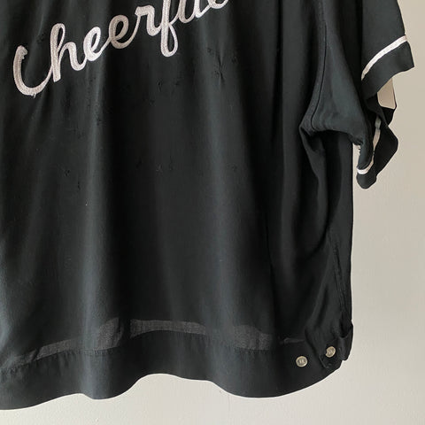 60's Cropped Black Bowling Shirt - Small
