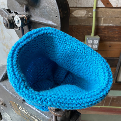 60's Blue Knit Beanie - Large