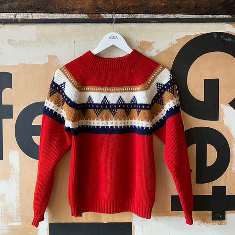 70's Red patterned sweater - Small
