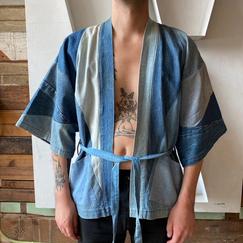 70's Patchwork Selvage Denim Kimono - Medium