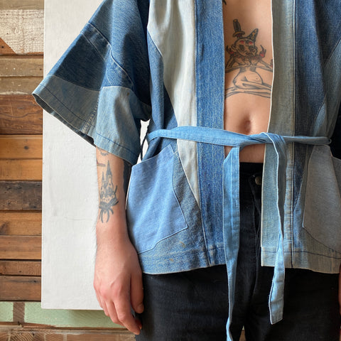 70's Patchwork Selvage Denim Kimono - Medium