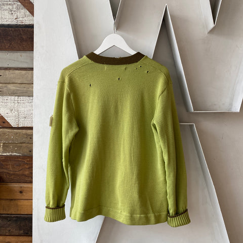 70's Green Wool Cardigan - Medium