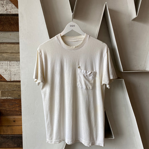 80's Thrashed White Pocket Tee - Medium