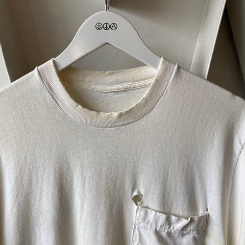 80's Thrashed White Pocket Tee - Medium