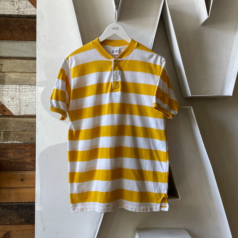80’s Striped Short Sleeve Henley - Large