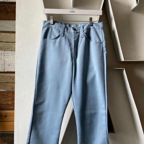 70’s Powder Blue Poly Flares - 29” x 30”