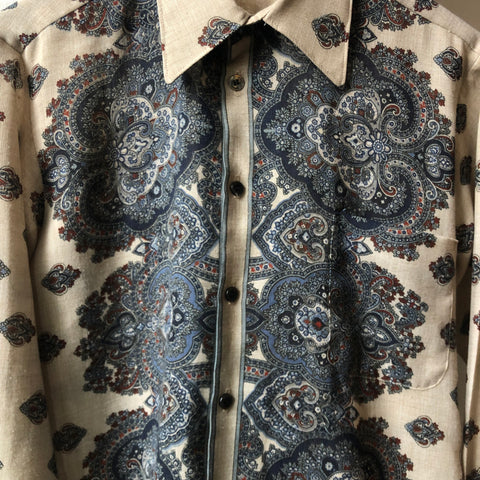 70’s Sheer Argyle Patterned Button-Up Shirt - Medium