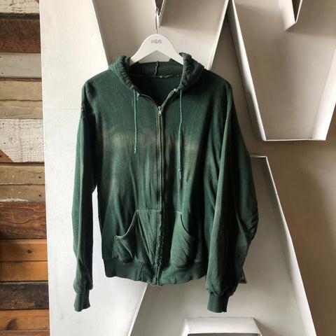 60’s Faded Green Thermal Lined Zip-up Hoodie - Medium