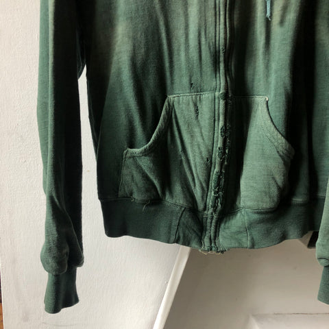 60’s Faded Green Thermal Lined Zip-up Hoodie - Medium