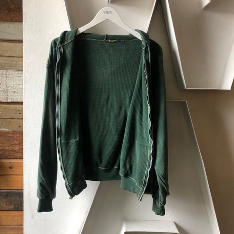 60’s Faded Green Thermal Lined Zip-up Hoodie - Medium