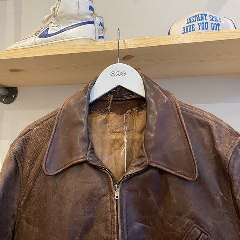 50’s Worn Leather Jacket - Large