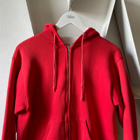 70’s Red Thermal Lined Zip Hoodie - Medium