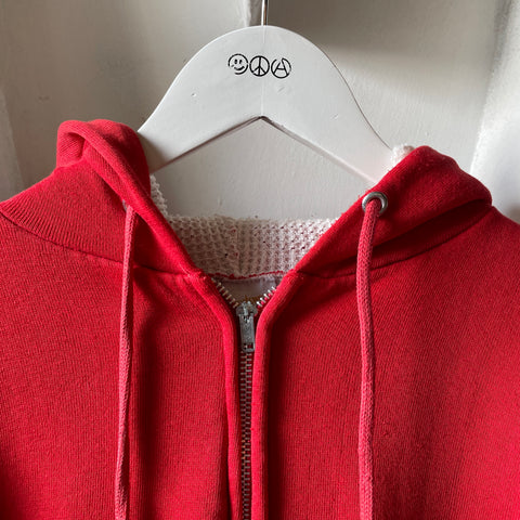70’s Red Thermal Lined Zip Hoodie - Medium