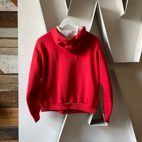 70’s Red Thermal Lined Zip Hoodie - Medium