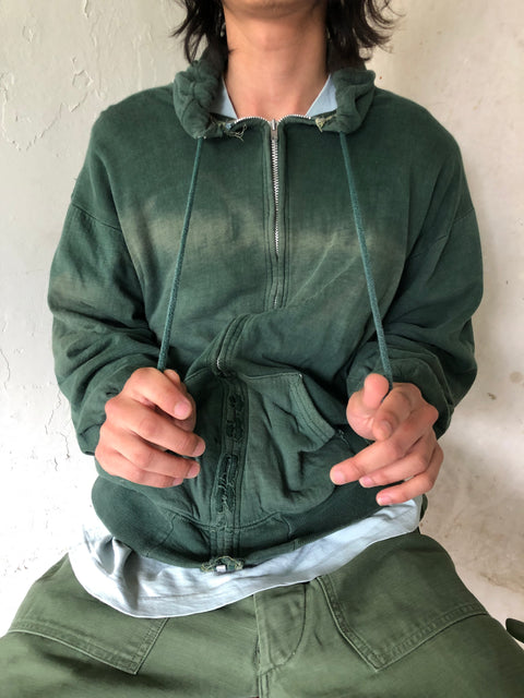 60’s Faded Green Thermal Lined Zip-up Hoodie - Medium