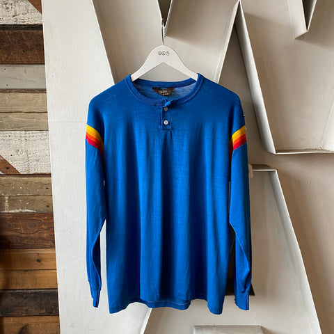 Blue rainbow henley - Large