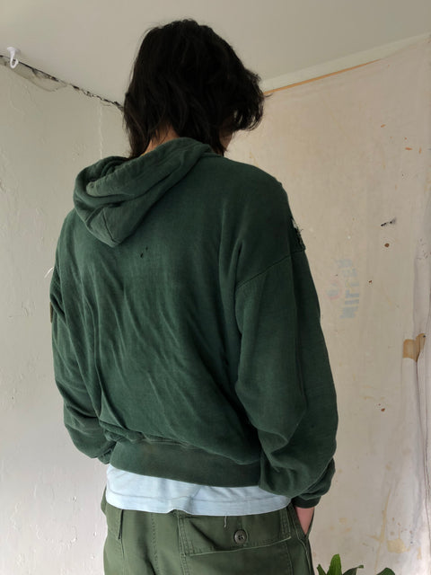 60’s Faded Green Thermal Lined Zip-up Hoodie - Medium
