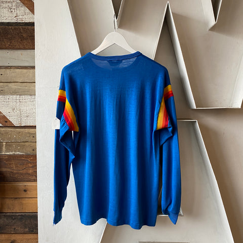 Blue rainbow henley - Large