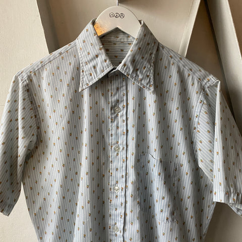 70's Floral Button Up Short Sleeve Shirt - Large