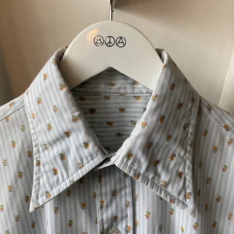 70's Floral Button Up Short Sleeve Shirt - Large
