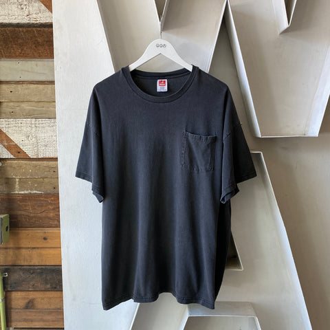 90's Faded Black Pocket Tee - XL