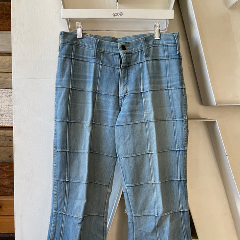 70’s Patchwork Denim Brittania Flared Pants - 30” x 30”