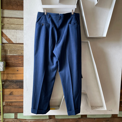 40’s Blue Striped Pleated Trousers - 36” x 28”