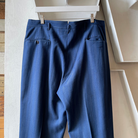 40’s Blue Striped Pleated Trousers - 36” x 28”