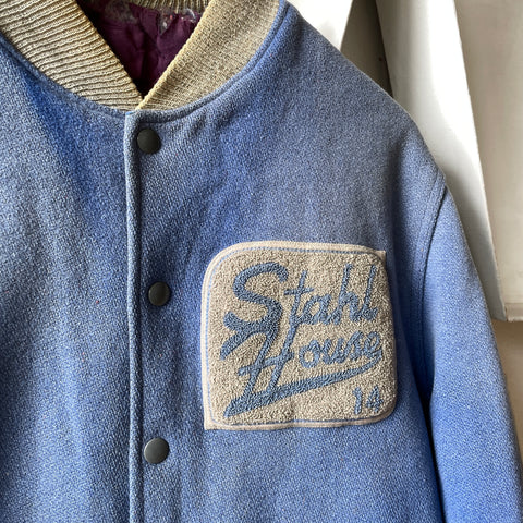60’s Faded Blue Varsity Jacket - Large