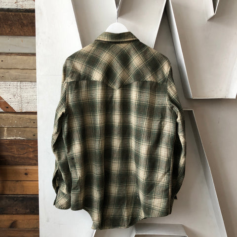 80's Green Wool Western Flannel - Large