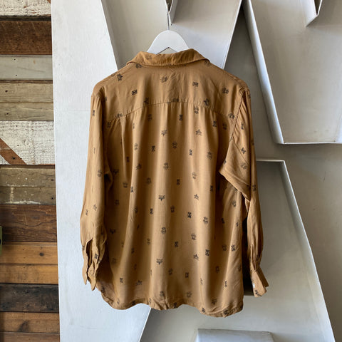 50's Clock Pattern Button Up - Medium